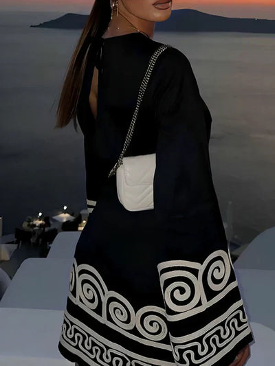 Mini Dress | Bell Sleeve | Black | Long Sleeve Dress | Elegant Dress-Grace Aura