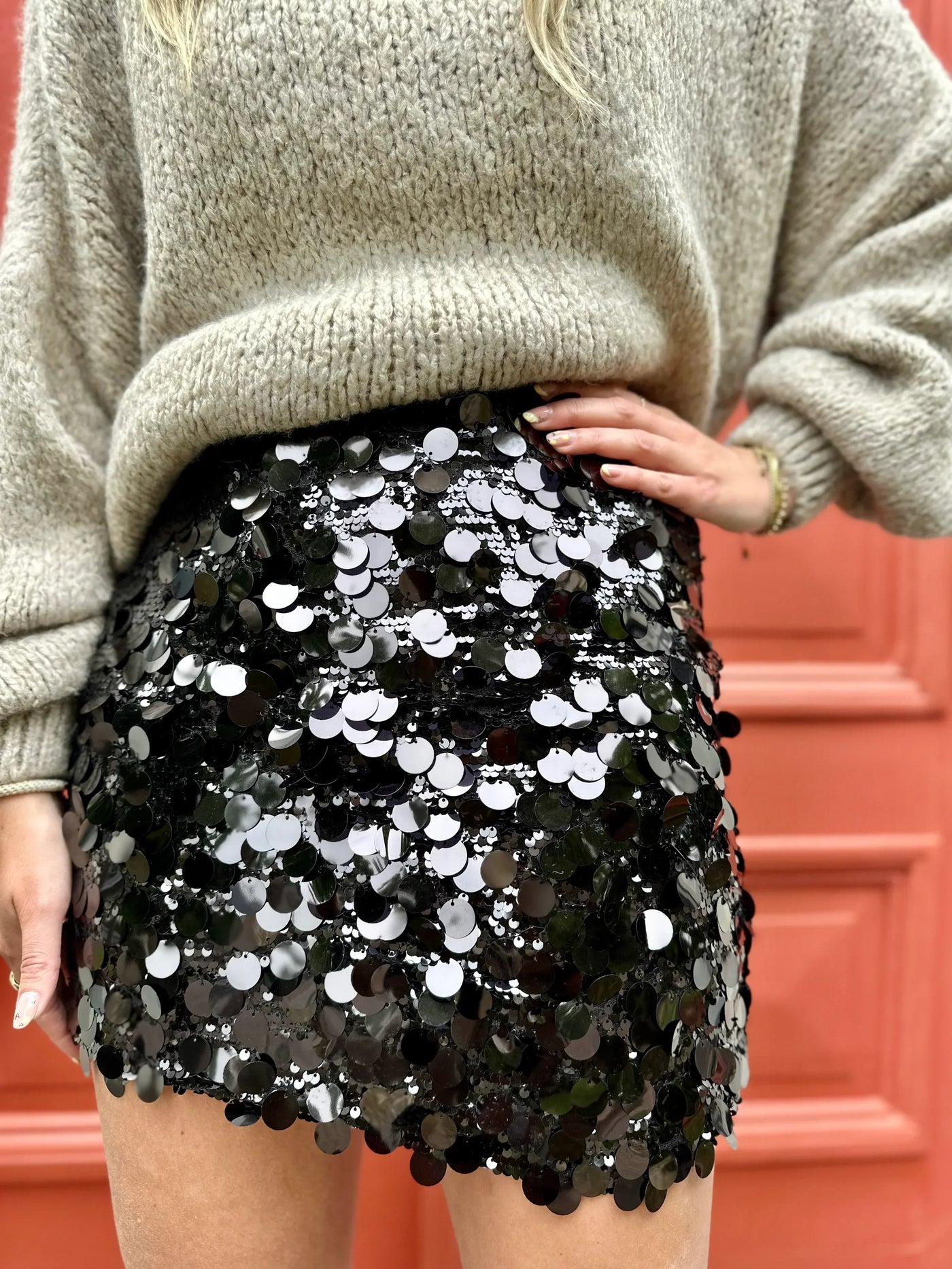 Mini Sequin Skirt | Black and Silver | Sparkly Mini Skirt | Glitter Skirt-Grace Aura