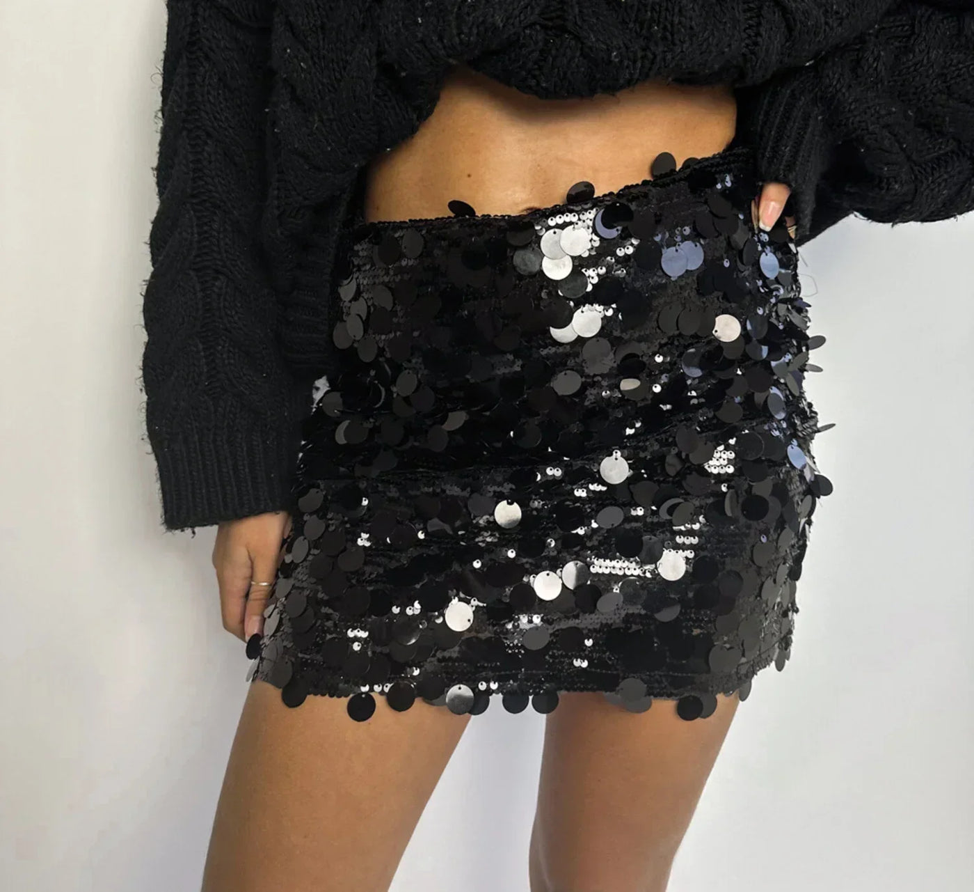 Mini Sequin Skirt | Black and Silver | Sparkly Mini Skirt | Glitter Skirt-Grace Aura