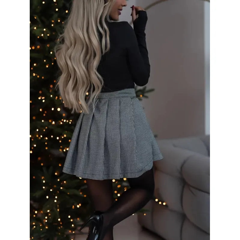 Mini Skirt - Checkered - Pleated - Plaid Mini Skirt - Women's Skirt-Grace Aura