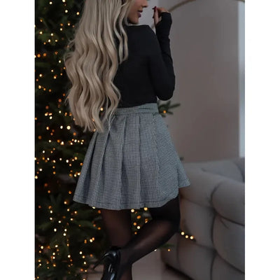 Mini Skirt - Checkered - Pleated - Plaid Mini Skirt - Women's Skirt-Grace Aura
