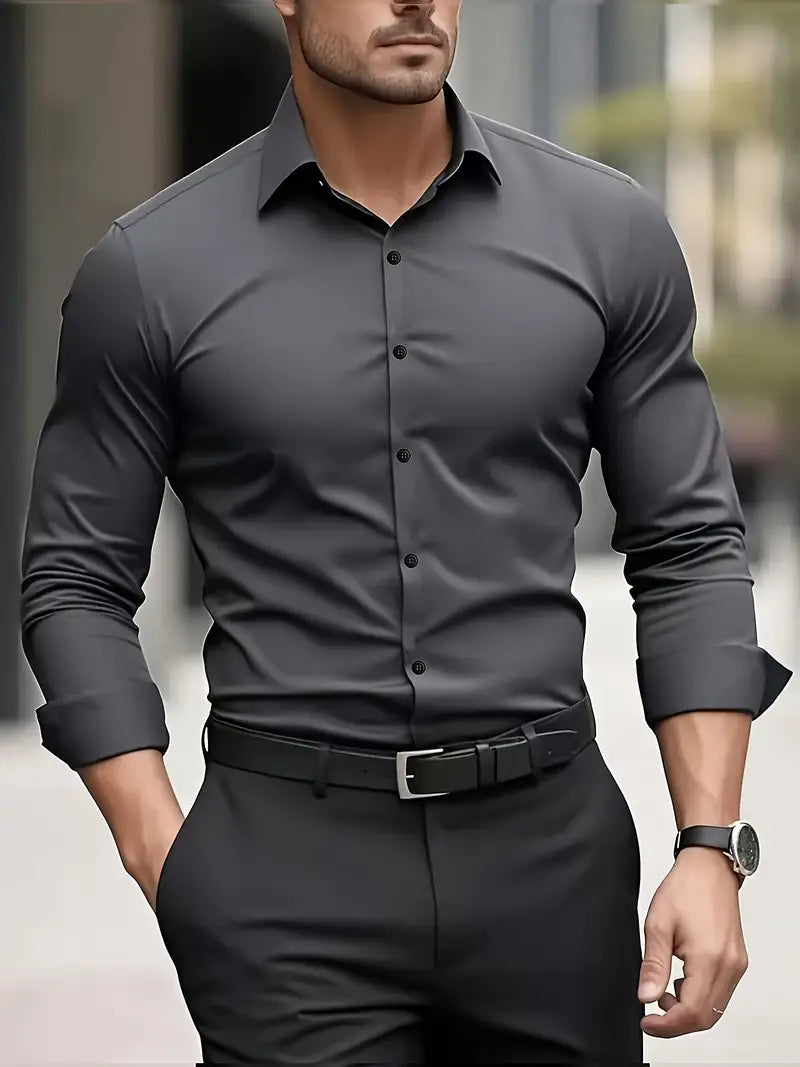 Non Iron Shirt | Wrinkle Free | Slim Fit | Button-Up Shirt | Men's Shirts-Grace Aura