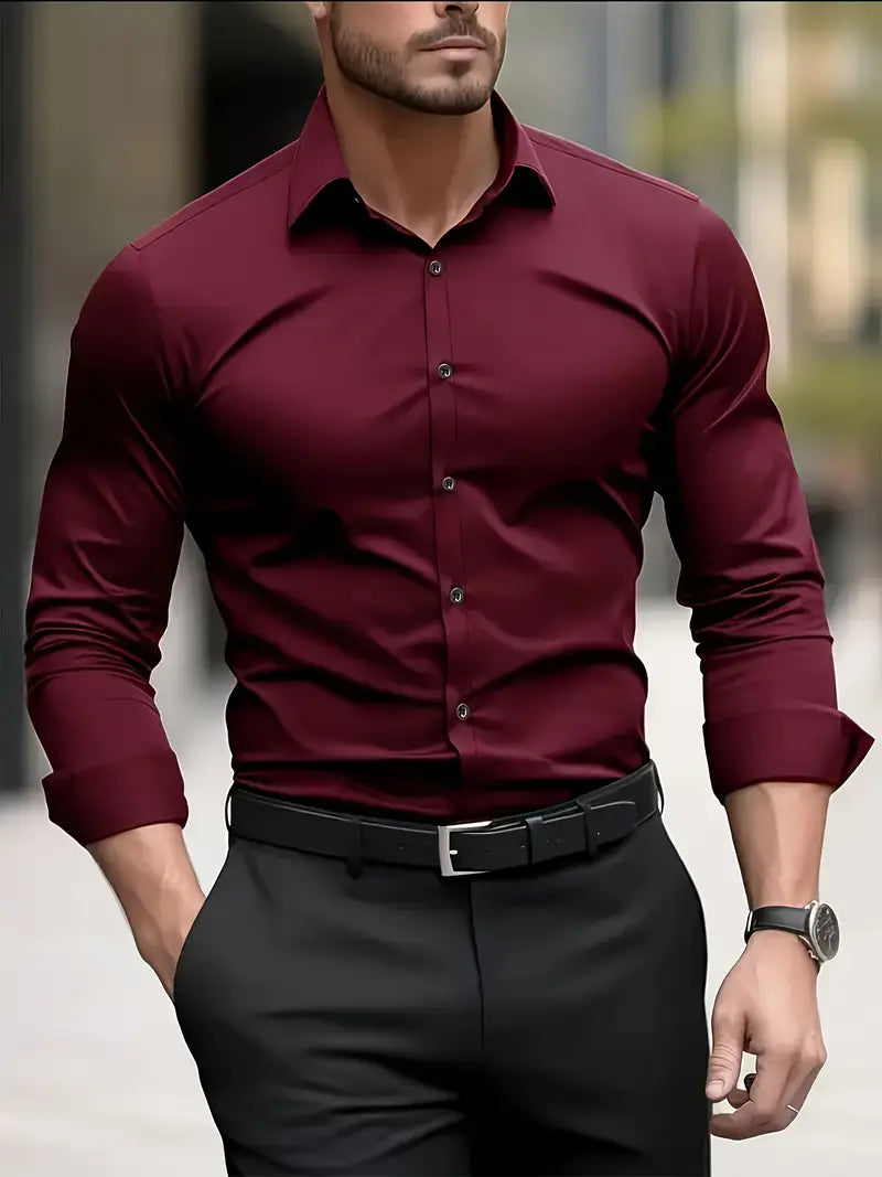 Non Iron Shirt | Wrinkle Free | Slim Fit | Button-Up Shirt | Men's Shirts-Grace Aura