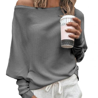 Off Shoulder Jumper - Batwing - Long Sleeve - Knitted Sweater - Women's Jumpers-Grace Aura