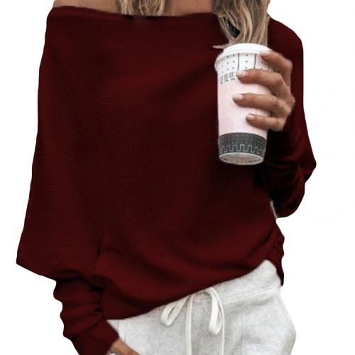 Off Shoulder Jumper - Batwing - Long Sleeve - Knitted Sweater - Women's Jumpers-Grace Aura
