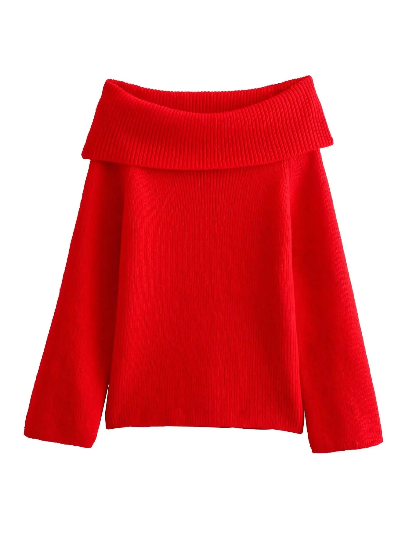 Off-Shoulder Jumper - Women's Loose Fit Knitted Off-Shoulder Sweater-Grace Aura
