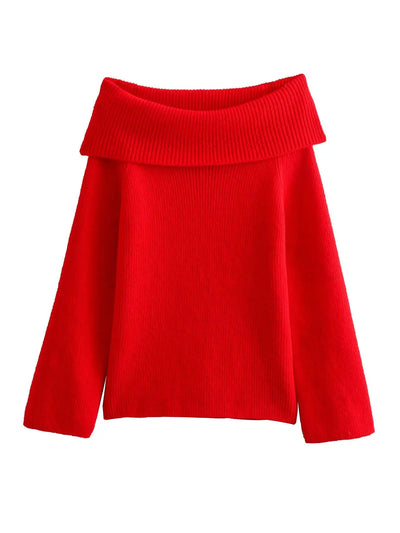 Off-Shoulder Jumper - Women's Loose Fit Knitted Off-Shoulder Sweater-Grace Aura