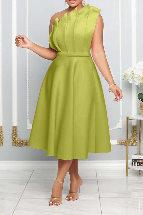 One Shoulder Dress - Elegant - Midi - Cocktail Dress - Party Dress-Grace Aura