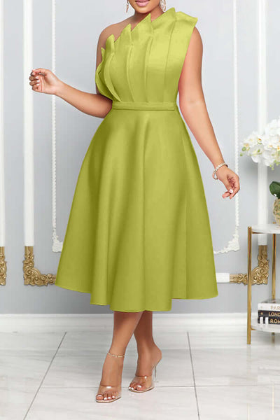 One Shoulder Dress - Elegant - Midi - Cocktail Dress - Party Dress-Grace Aura