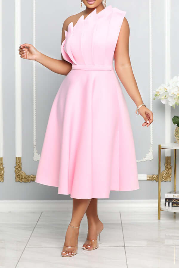 One Shoulder Dress - Elegant - Midi - Cocktail Dress - Party Dress-Grace Aura
