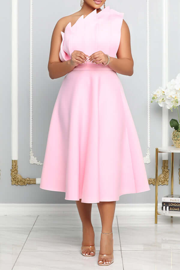 One Shoulder Dress - Elegant - Midi - Cocktail Dress - Party Dress-Grace Aura