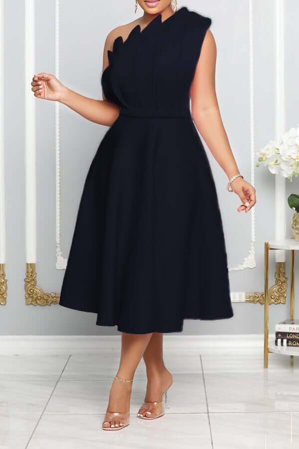 One Shoulder Dress - Elegant - Midi - Cocktail Dress - Party Dress-Grace Aura