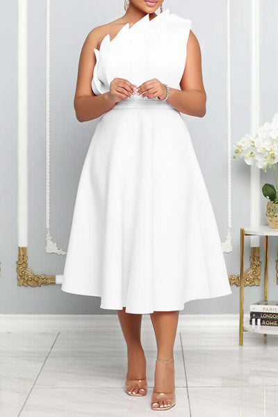 One Shoulder Dress - Elegant - Midi - Cocktail Dress - Party Dress-Grace Aura