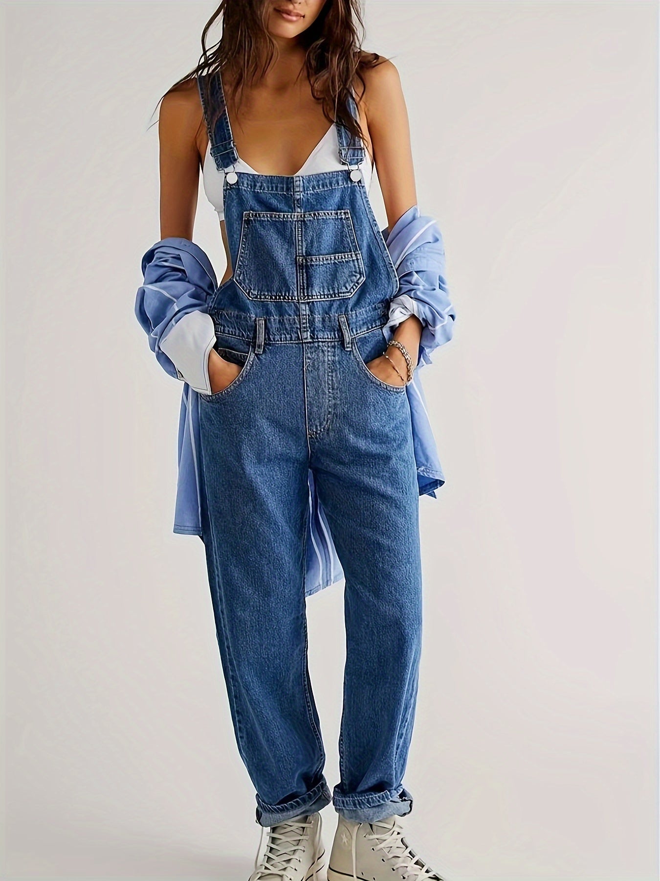 Overalls - Loose Fit - Straight Leg - Denim Dungarees - Jumpsuit Denim for Women-Grace Aura