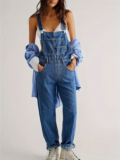 Overalls - Loose Fit - Straight Leg - Denim Dungarees - Jumpsuit Denim for Women-Grace Aura