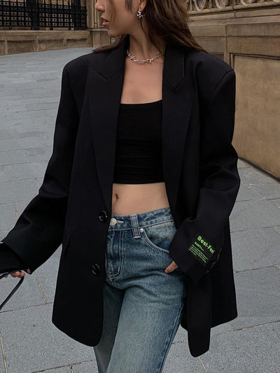 Oversized Blazer - Women's Gray Single Breasted Long Blazer Jacket-Grace Aura