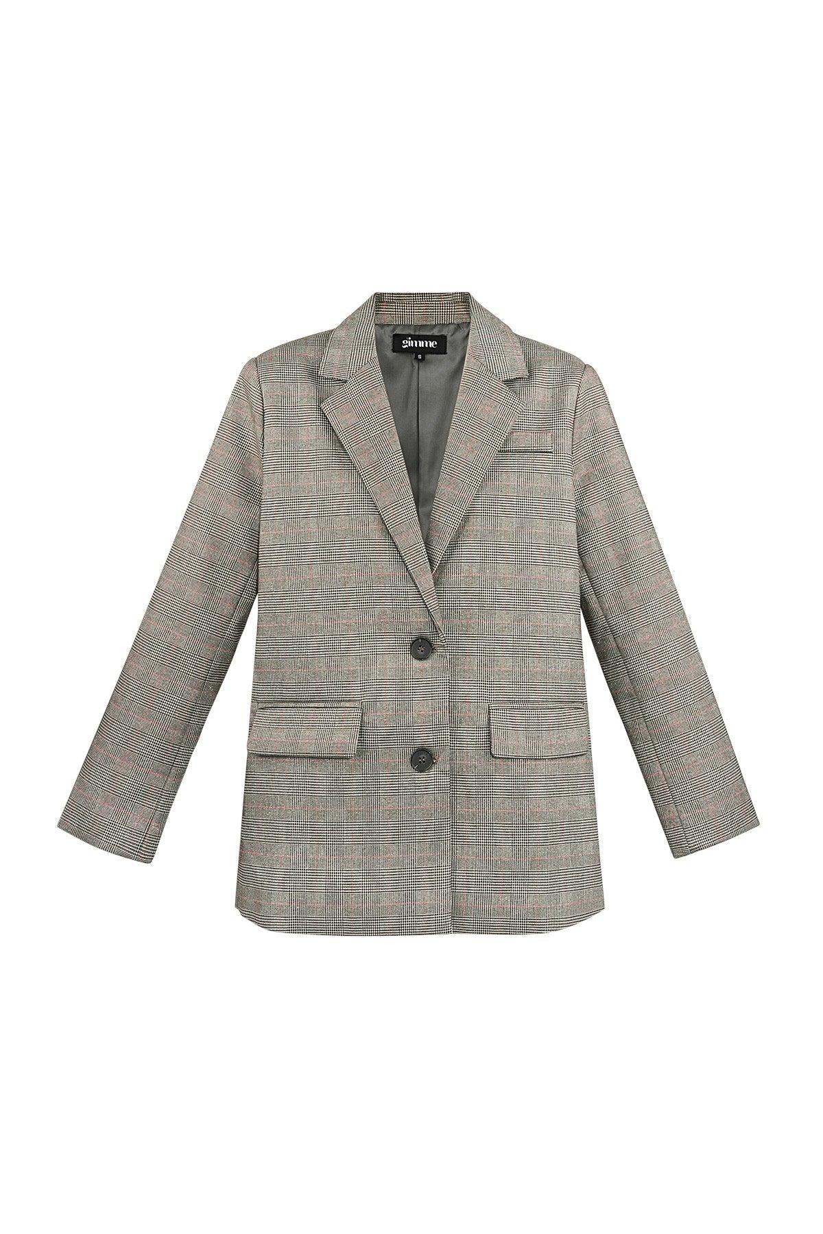 Oversized Blazer - Women's Loose Fit Single Breasted Checkered Blazer-Grace Aura
