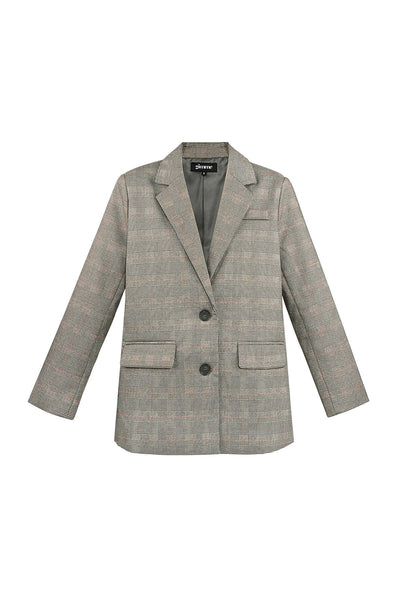 Oversized Blazer - Women's Loose Fit Single Breasted Checkered Blazer-Grace Aura