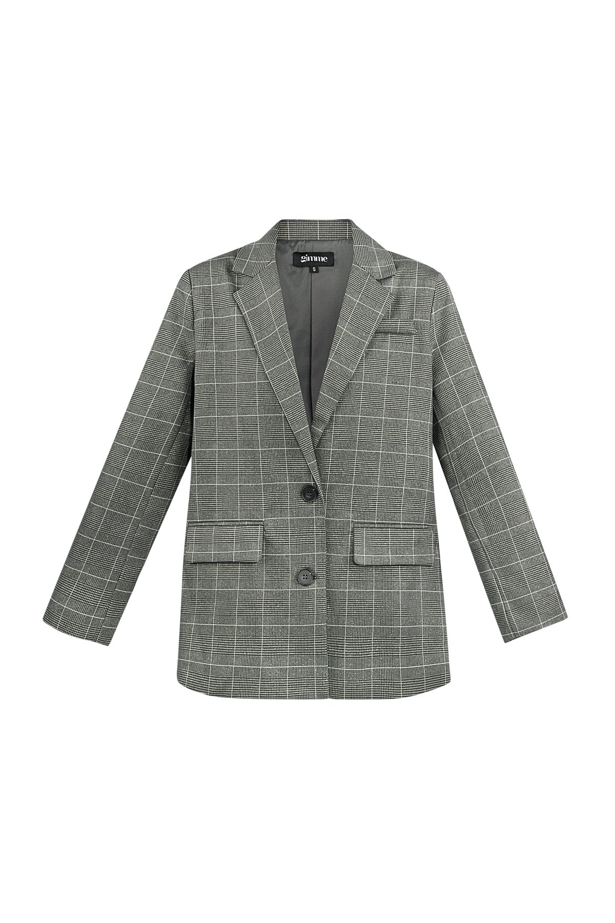 Oversized Blazer - Women's Loose Fit Single Breasted Checkered Blazer-Grace Aura