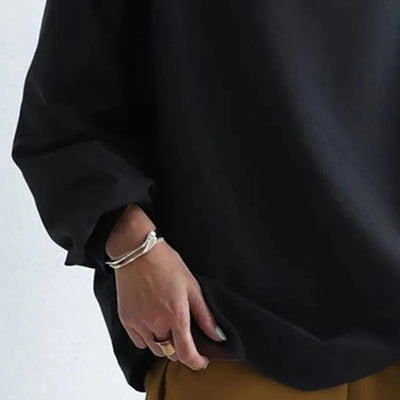 Oversized Blouse | Black | Long Sleeve | High Neck Blouse | Women's Clothing-Grace Aura