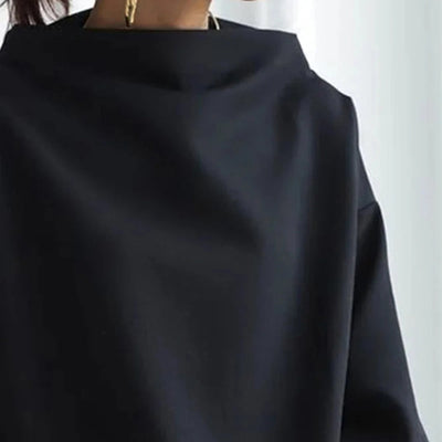 Oversized Blouse | Black | Long Sleeve | High Neck Blouse | Women's Clothing-Grace Aura