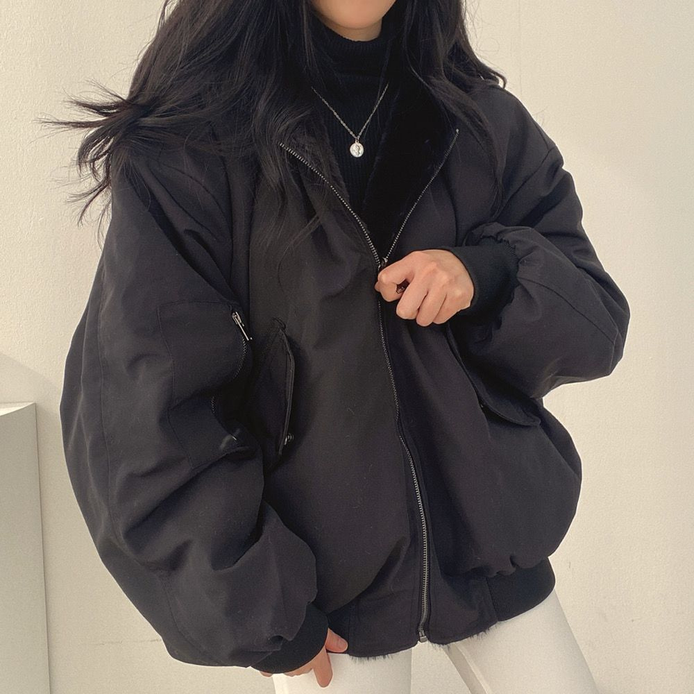 Oversized Bomber Jacket - Fleece-Lined - Zip-Up - Oversized Winter Jacket - Women's Winter Jacket-Grace Aura