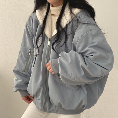 Oversized Bomber Jacket - Fleece-Lined - Zip-Up - Oversized Winter Jacket - Women's Winter Jacket-Grace Aura