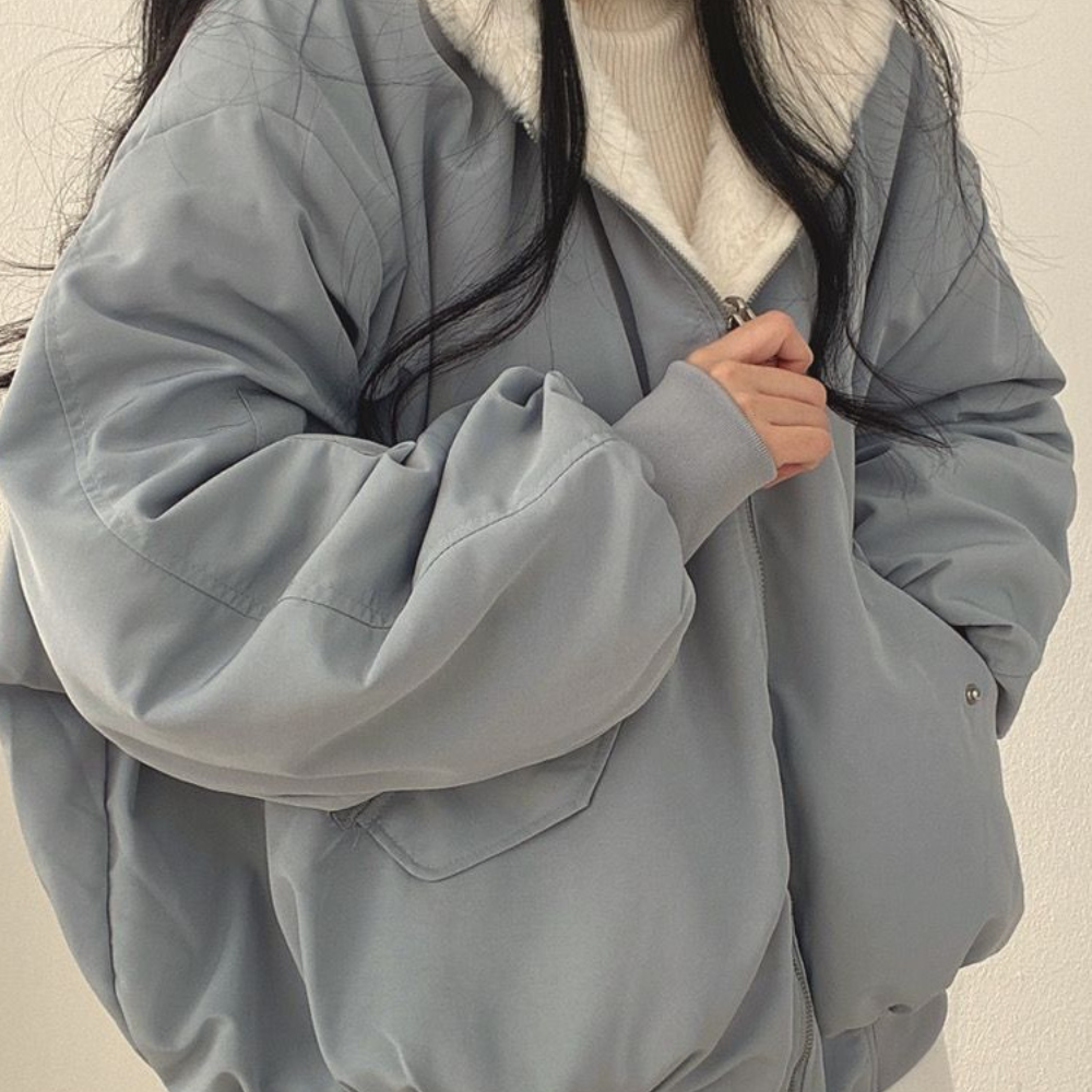 Oversized Bomber Jacket - Fleece-Lined - Zip-Up - Oversized Winter Jacket - Women's Winter Jacket-Grace Aura