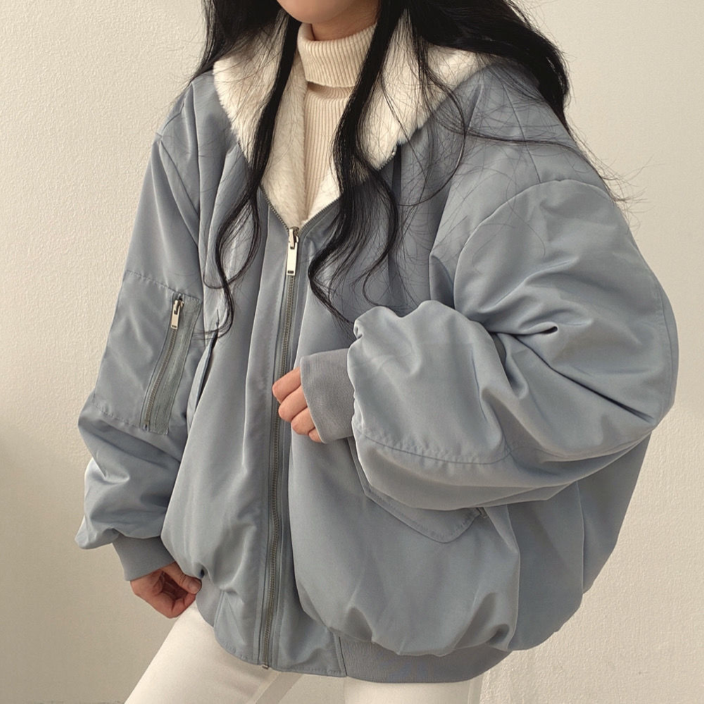 Oversized Bomber Jacket - Fleece-Lined - Zip-Up - Oversized Winter Jacket - Women's Winter Jacket-Grace Aura