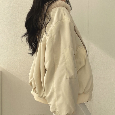 Oversized Bomber Jacket - Fleece-Lined - Zip-Up - Oversized Winter Jacket - Women's Winter Jacket-Grace Aura