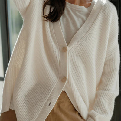 Oversized Cardigan - Button-Up - Cashmere - Knitted Cardigan - Women's Clothing-Grace Aura