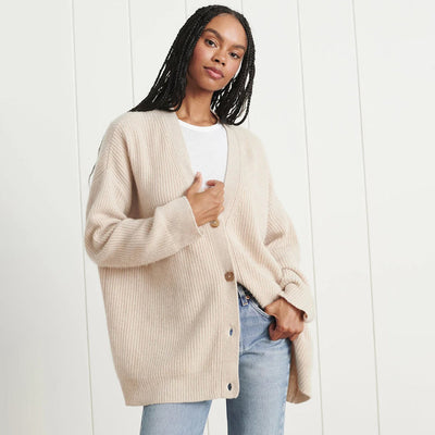 Oversized Cardigan - Button-Up - Cashmere - Knitted Cardigan - Women's Clothing-Grace Aura