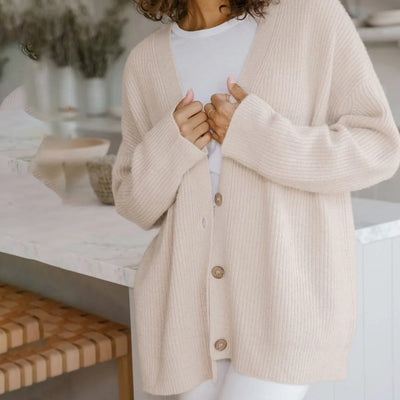 Oversized Cardigan - Button-Up - Cashmere - Knitted Cardigan - Women's Clothing-Grace Aura