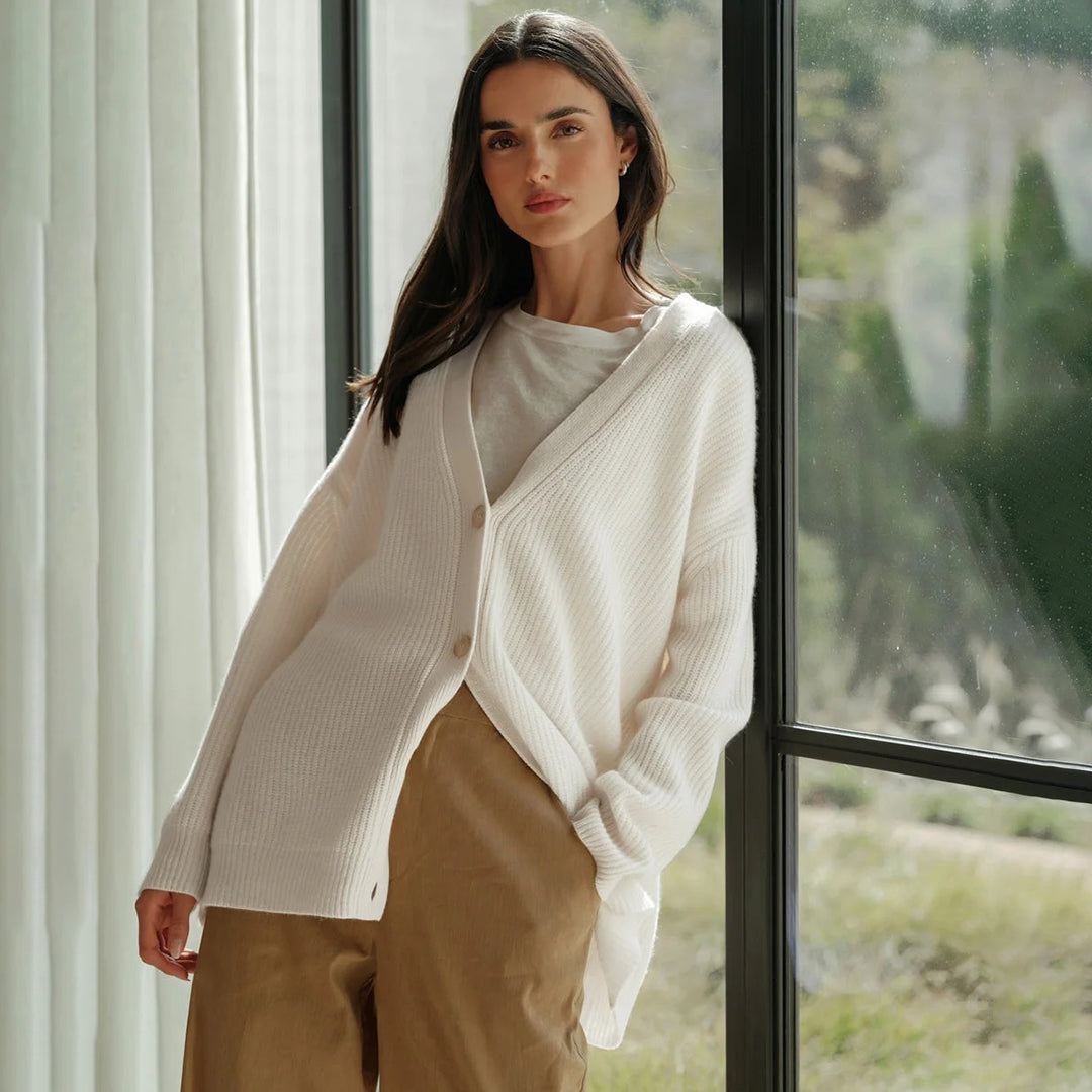Oversized Cardigan - Button-Up - Cashmere - Knitted Cardigan - Women's Clothing-Grace Aura