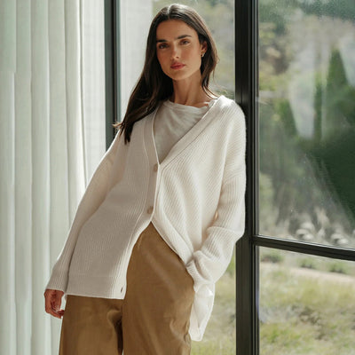 Oversized Cardigan - Button-Up - Cashmere - Knitted Cardigan - Women's Clothing-Grace Aura