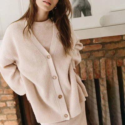 Oversized Cardigan - Button-Up - Cashmere - Knitted Cardigan - Women's Clothing-Grace Aura