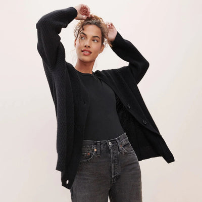 Oversized Cardigan - Button-Up - Cashmere - Knitted Cardigan - Women's Clothing-Grace Aura