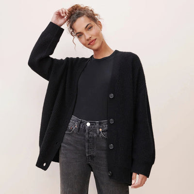 Oversized Cardigan - Button-Up - Cashmere - Knitted Cardigan - Women's Clothing-Grace Aura