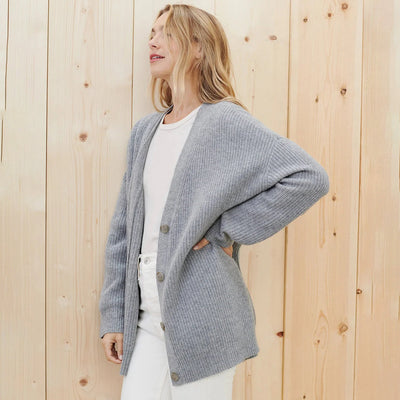 Oversized Cardigan - Button-Up - Cashmere - Knitted Cardigan - Women's Clothing-Grace Aura