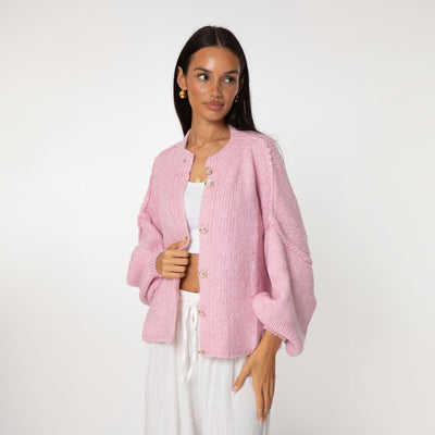 Oversized Cardigan - Chunky - Button-Up - Knit Cardigan - Women's Cardigan-Grace Aura