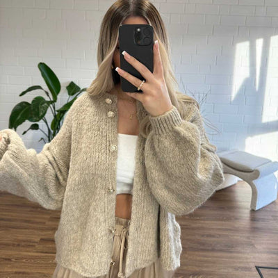 Oversized Cardigan - Chunky - Button-Up - Knit Cardigan - Women's Cardigan-Grace Aura