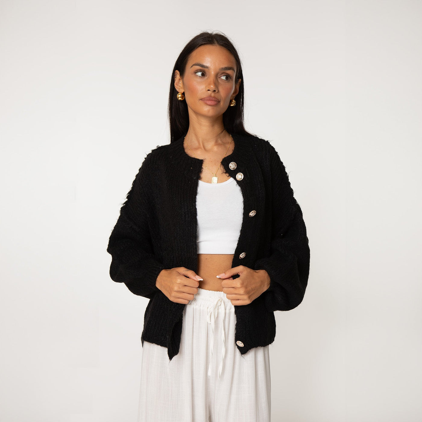 Oversized Cardigan - Chunky - Button-Up - Knit Cardigan - Women's Cardigan-Grace Aura