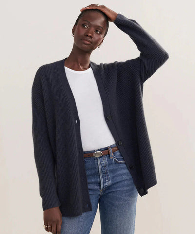 Oversized Cardigan - Women's Button-Up V-Neck Knitted Cashmere Cardigan-Grace Aura