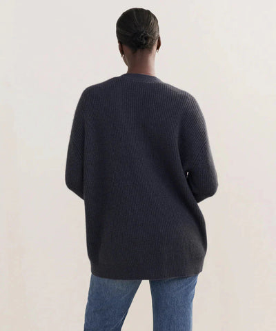 Oversized Cardigan - Women's Button-Up V-Neck Knitted Cashmere Cardigan-Grace Aura