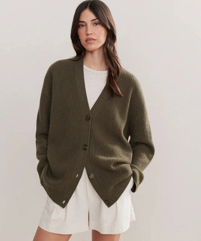 Oversized Cardigan - Women's Button-Up V-Neck Knitted Cashmere Cardigan-Grace Aura