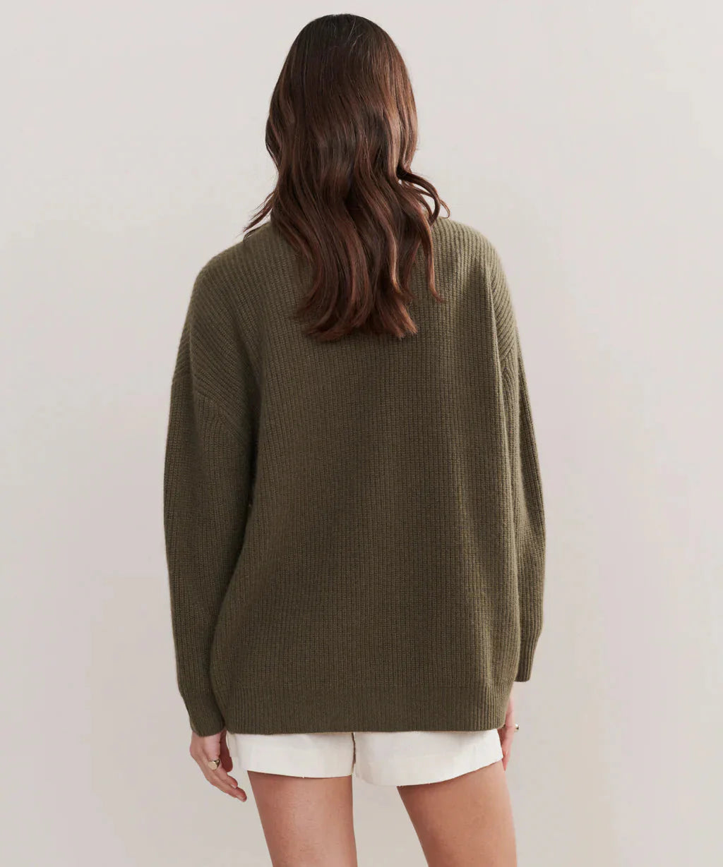 Oversized Cardigan - Women's Button-Up V-Neck Knitted Cashmere Cardigan-Grace Aura