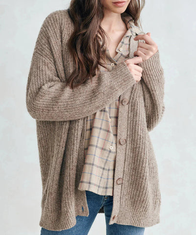 Oversized Cardigan - Women's Button-Up V-Neck Knitted Cashmere Cardigan-Grace Aura