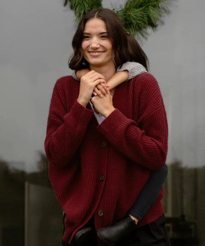 Oversized Cardigan - Women's Button-Up V-Neck Knitted Cashmere Cardigan-Grace Aura
