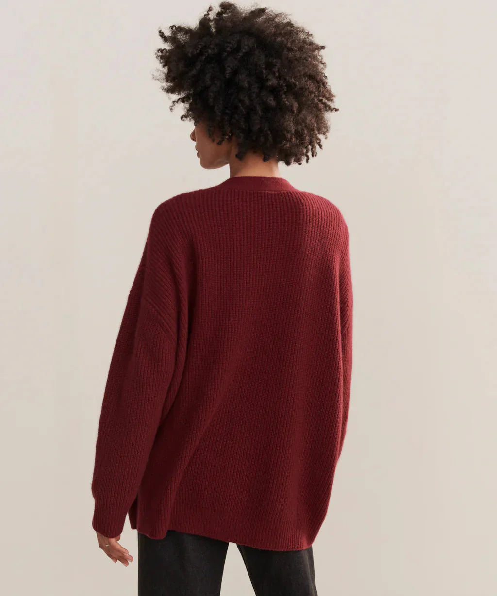 Oversized Cardigan - Women's Button-Up V-Neck Knitted Cashmere Cardigan-Grace Aura