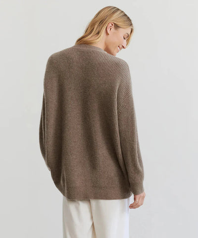 Oversized Cardigan - Women's Button-Up V-Neck Knitted Cashmere Cardigan-Grace Aura